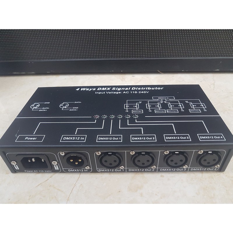 Bộ khuếch đại tín hiệu DMX vào 1 ra 4, 4 Way DMX Signal Distributor